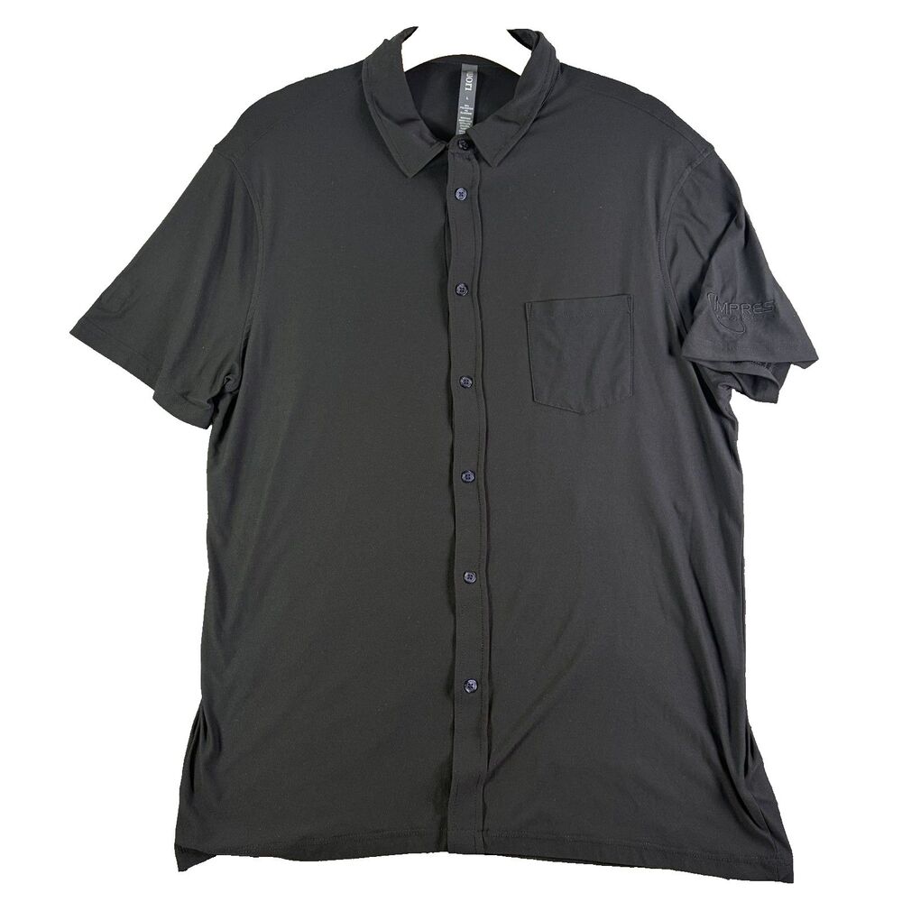 Vuori Bridge Button Up Shirt Mens Large Black Short Sleeve Stretch Preppy Golf